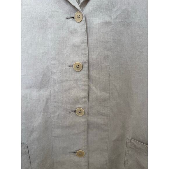 The Limited Tan Linen Button Up Blouse with Pockets L Adjustable Waist - Picture 6 of 9